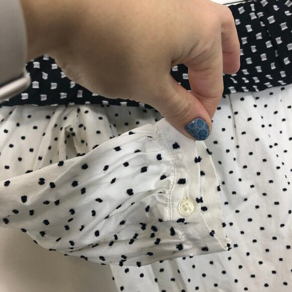 LOFT Top Cold Off the Shoulder Embroidered Clip Dot Color Block Flounce Shirt SP - Picture 5 of 8